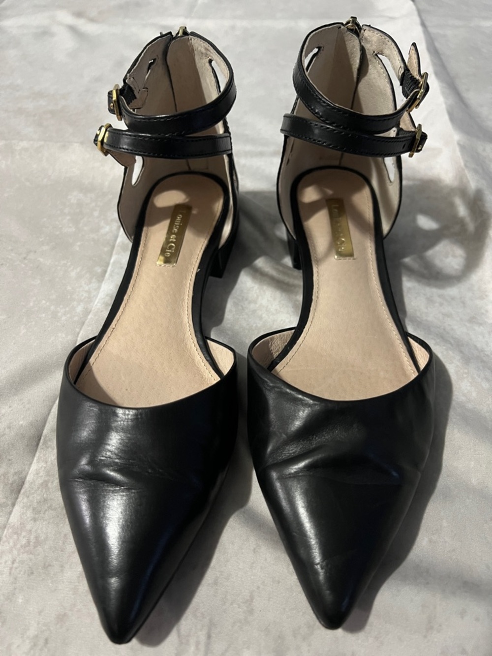 Louise et Cie Black Pointed D'Orsay Ankle-Strap Flats